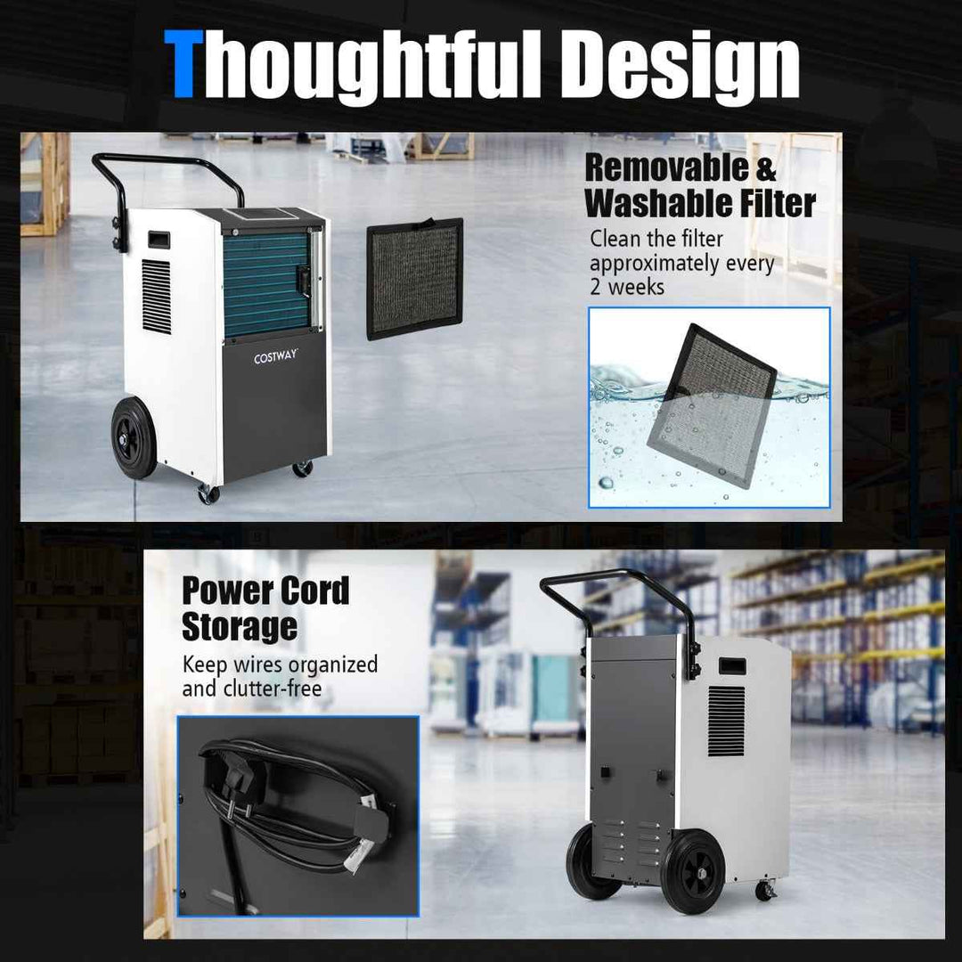 73 L/Day Commercial Dehumidifier with Drain Hose and Timer for Efficient Moisture Control