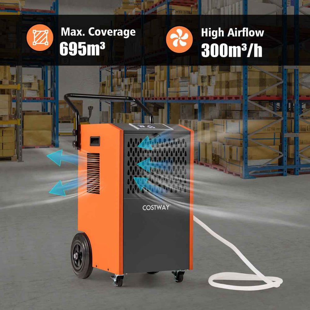 73 L/Day Commercial Dehumidifier with Drain Hose and Timer for Efficient Moisture Control