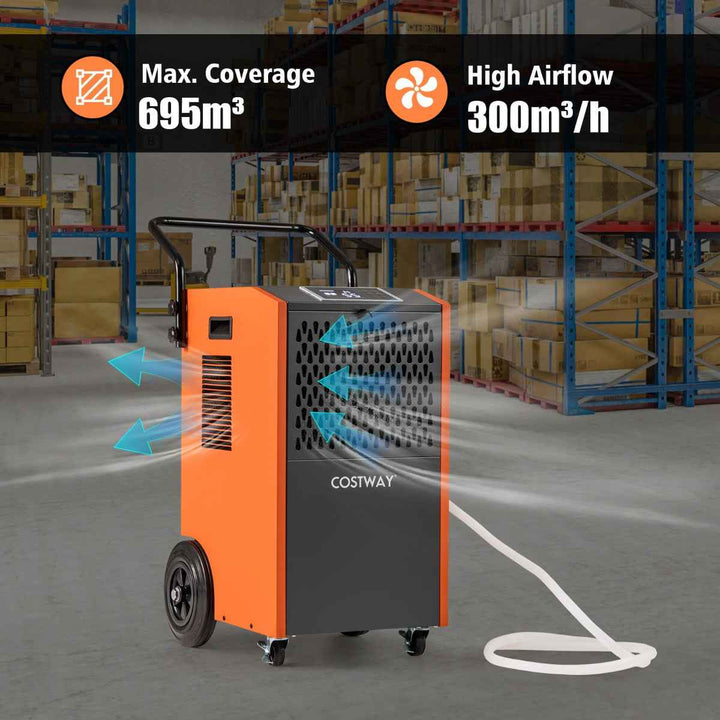 73 L/Day Commercial Dehumidifier with Drain Hose and Timer for Efficient Moisture Control