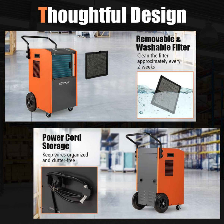 73 L/Day Commercial Dehumidifier with Drain Hose and Timer for Efficient Moisture Control