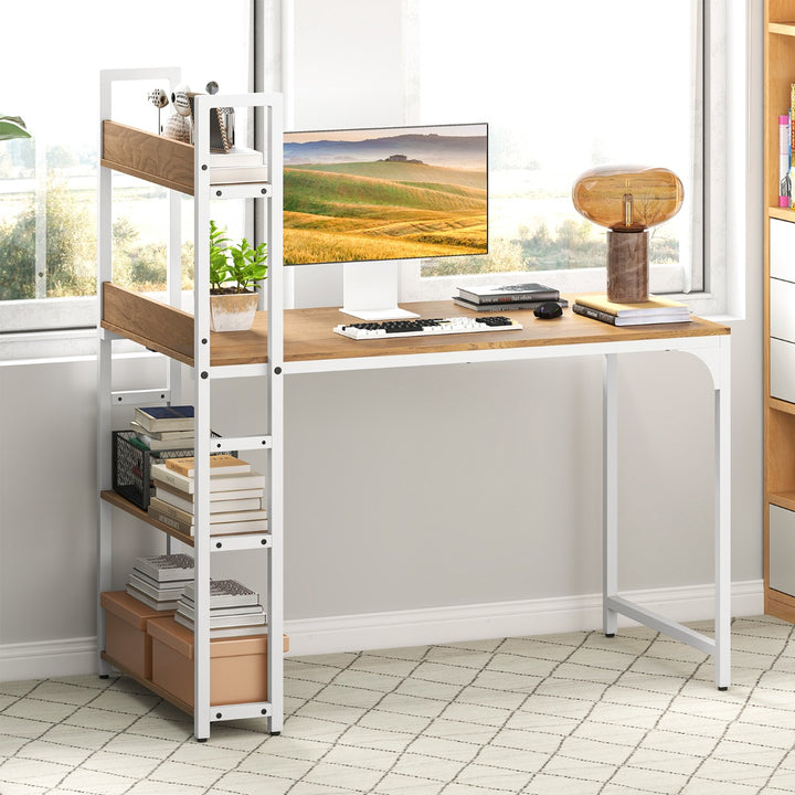 Computer Desk with Power Strip 120 CM Study Writing Desk with Bookshelf