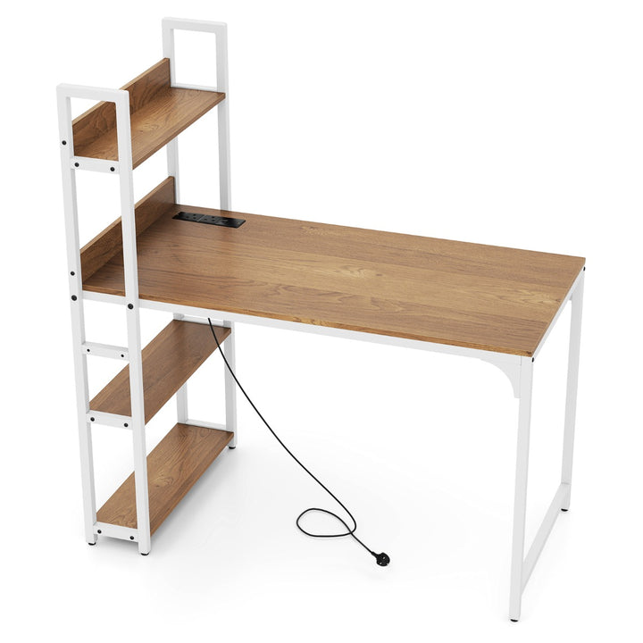 Computer Desk with Power Strip 120 CM Study Writing Desk with Bookshelf