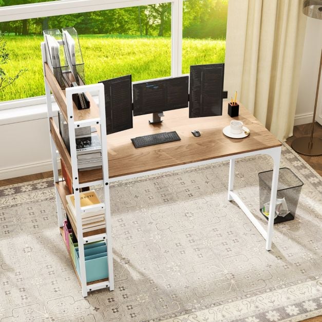Computer Desk with Power Strip 120 CM Study Writing Desk with Bookshelf