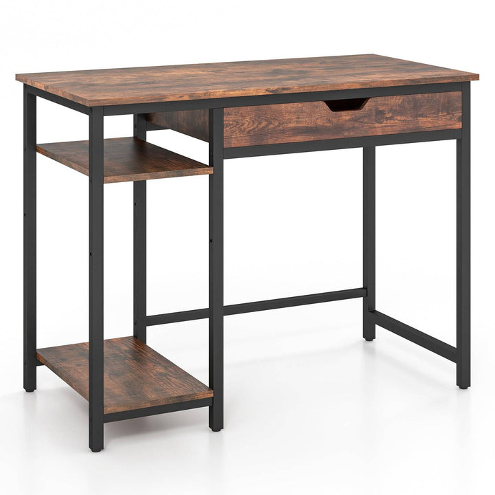 100 CM Industrial Home Office Desk with Drawer and Adjustable Shelf Rustic Brown - TidySpaces