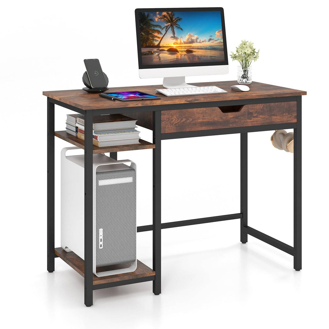 100 CM Industrial Home Office Desk with Drawer and Adjustable Shelf Rustic Brown - TidySpaces