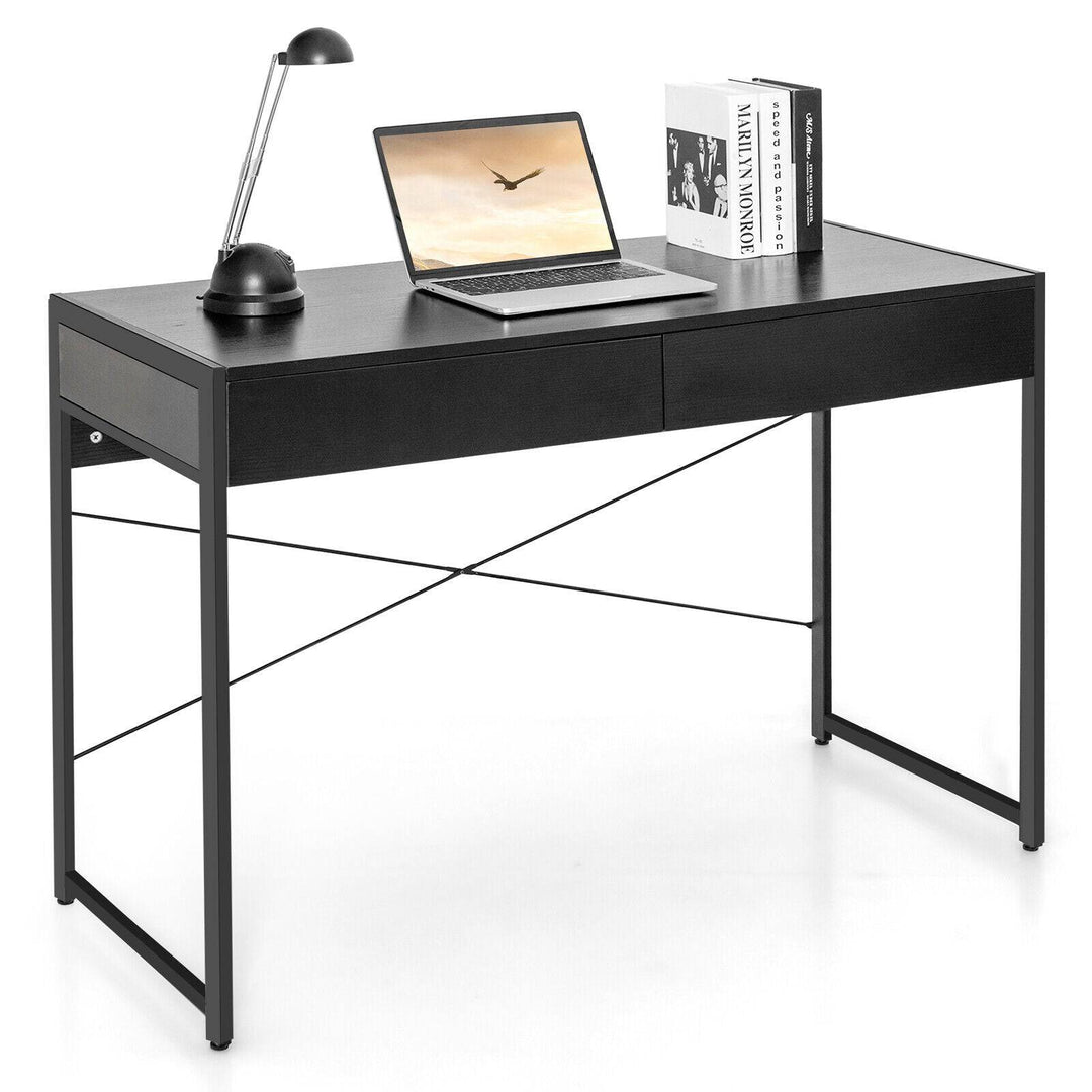 112 x 48 x 76cm Wooden Study Computer Desk with 2 Drawers - TidySpaces