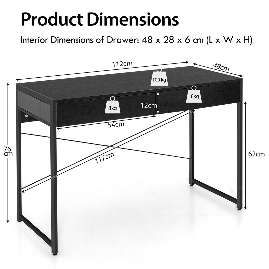 112 x 48 x 76cm Wooden Study Computer Desk with 2 Drawers - TidySpaces