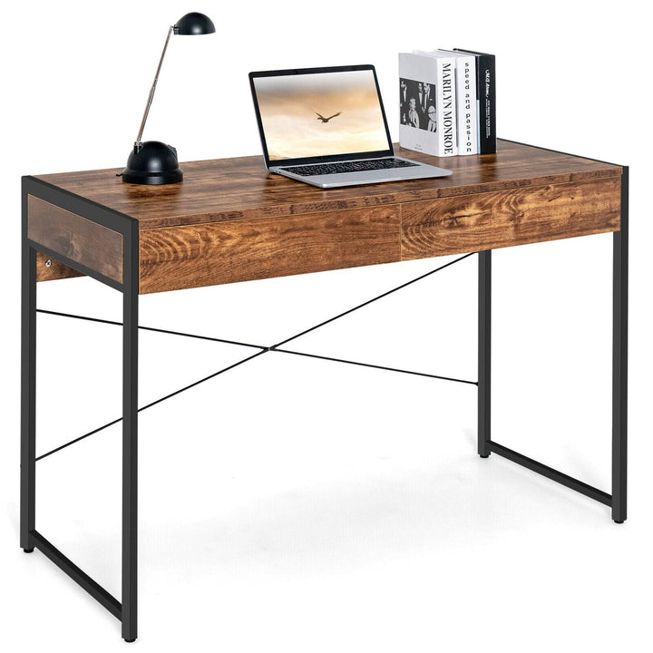 112 x 48 x 76cm Wooden Study Computer Desk with 2 Drawers - TidySpaces