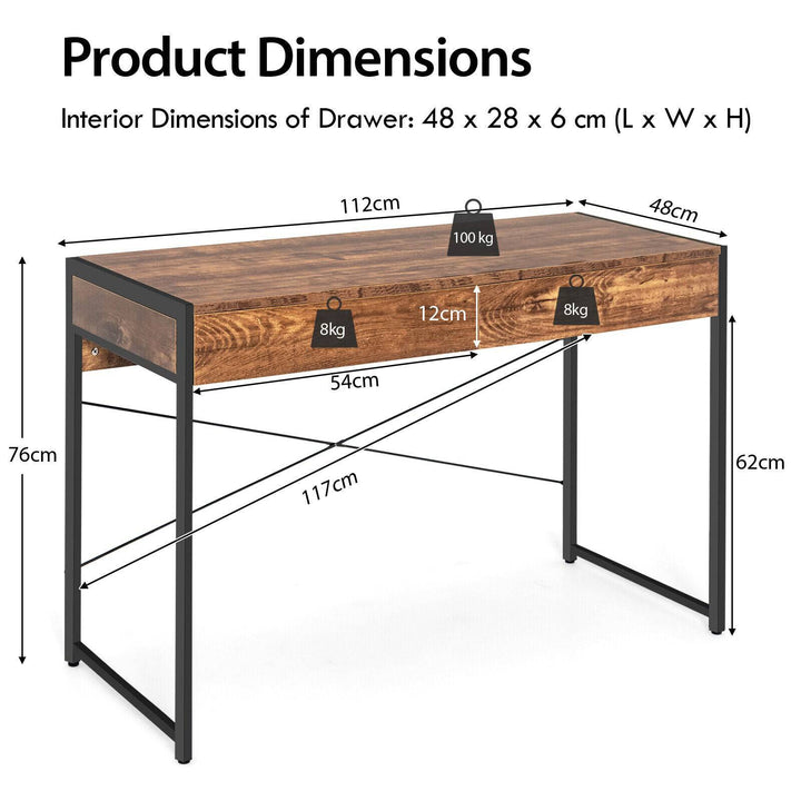 112 x 48 x 76cm Wooden Study Computer Desk with 2 Drawers - TidySpaces