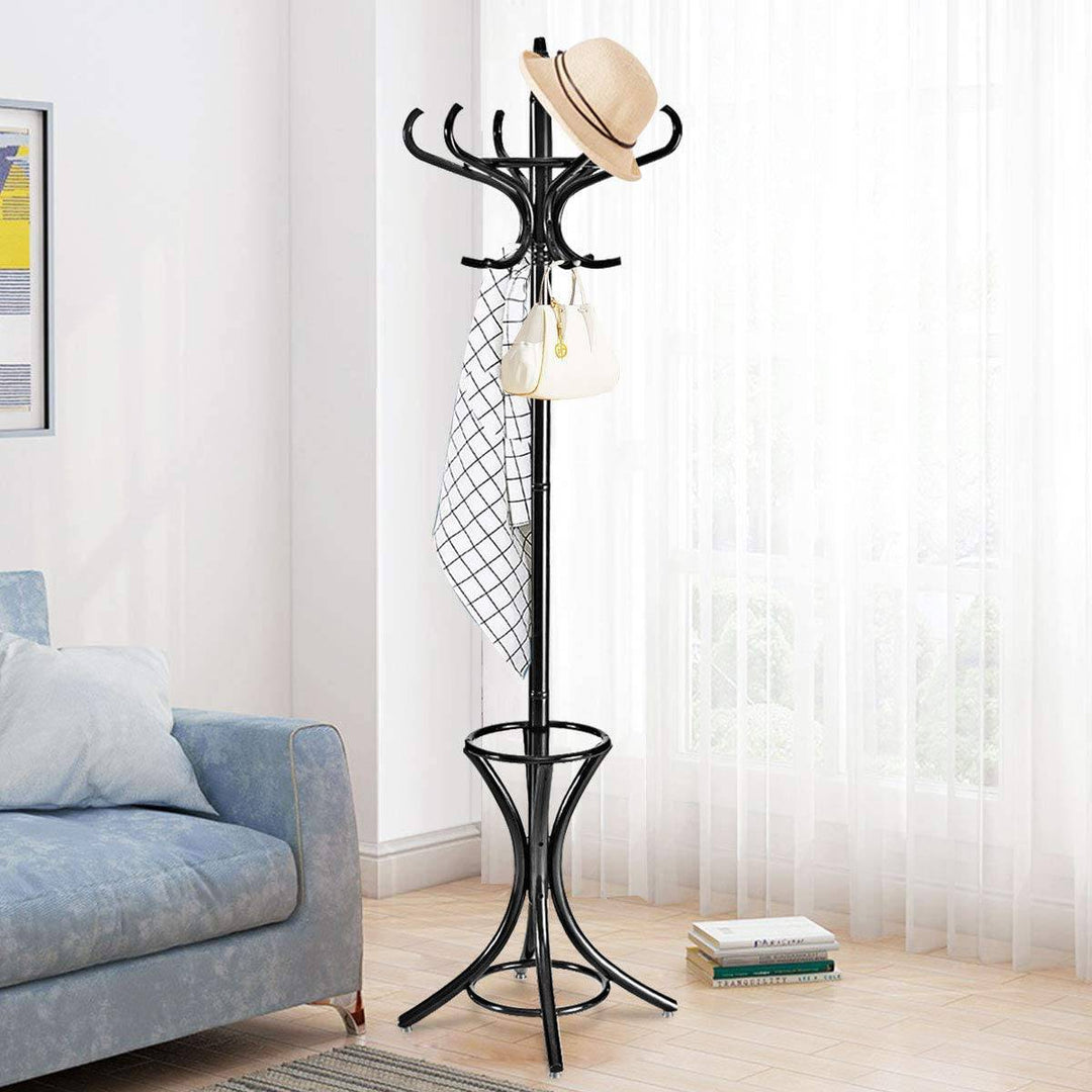 12 Hooks Freestanding Coat Rack with Umbrella Holder - TidySpaces