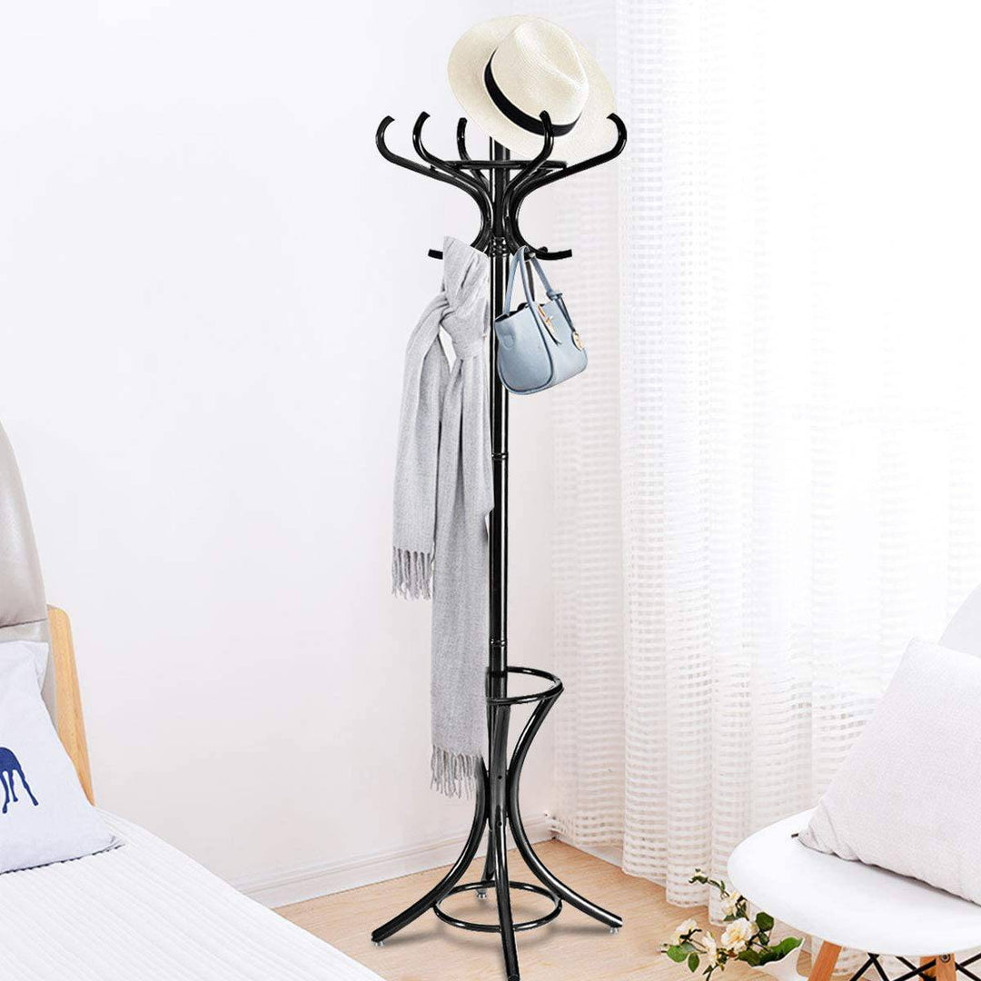 12 Hooks Freestanding Coat Rack with Umbrella Holder - TidySpaces