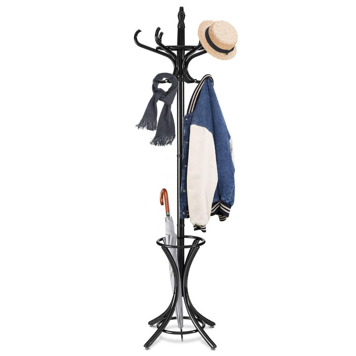 12 Hooks Freestanding Coat Rack with Umbrella Holder - TidySpaces