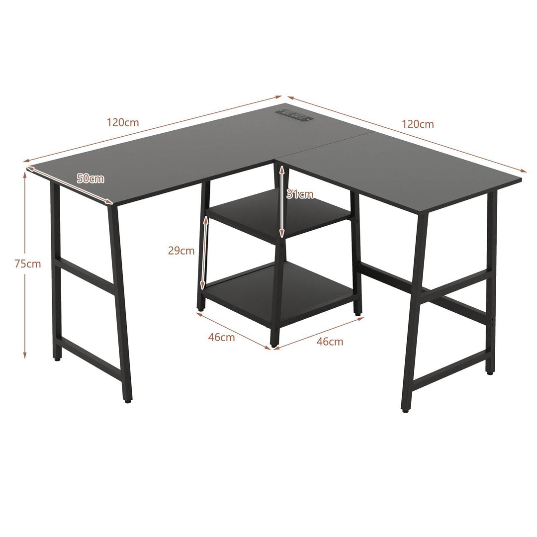 120cm L Shaped Computer Desk Corner Study Writing Desk with Outlets - TidySpaces