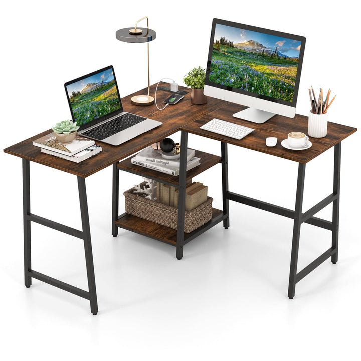 120cm L Shaped Computer Desk Corner Study Writing Desk with Outlets - TidySpaces