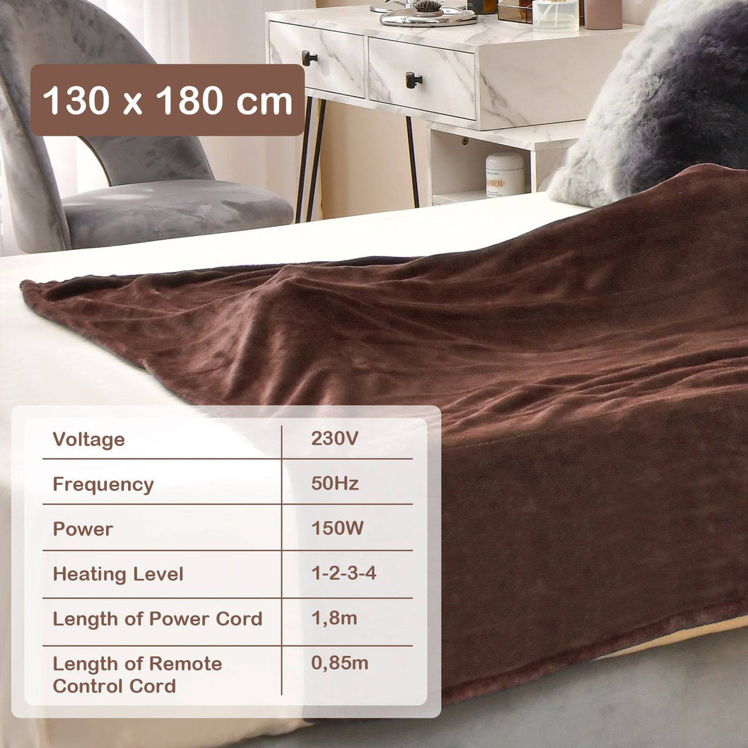 130 x 180 cm Electric Heated Blanket with 4 Heating Levels - TidySpaces