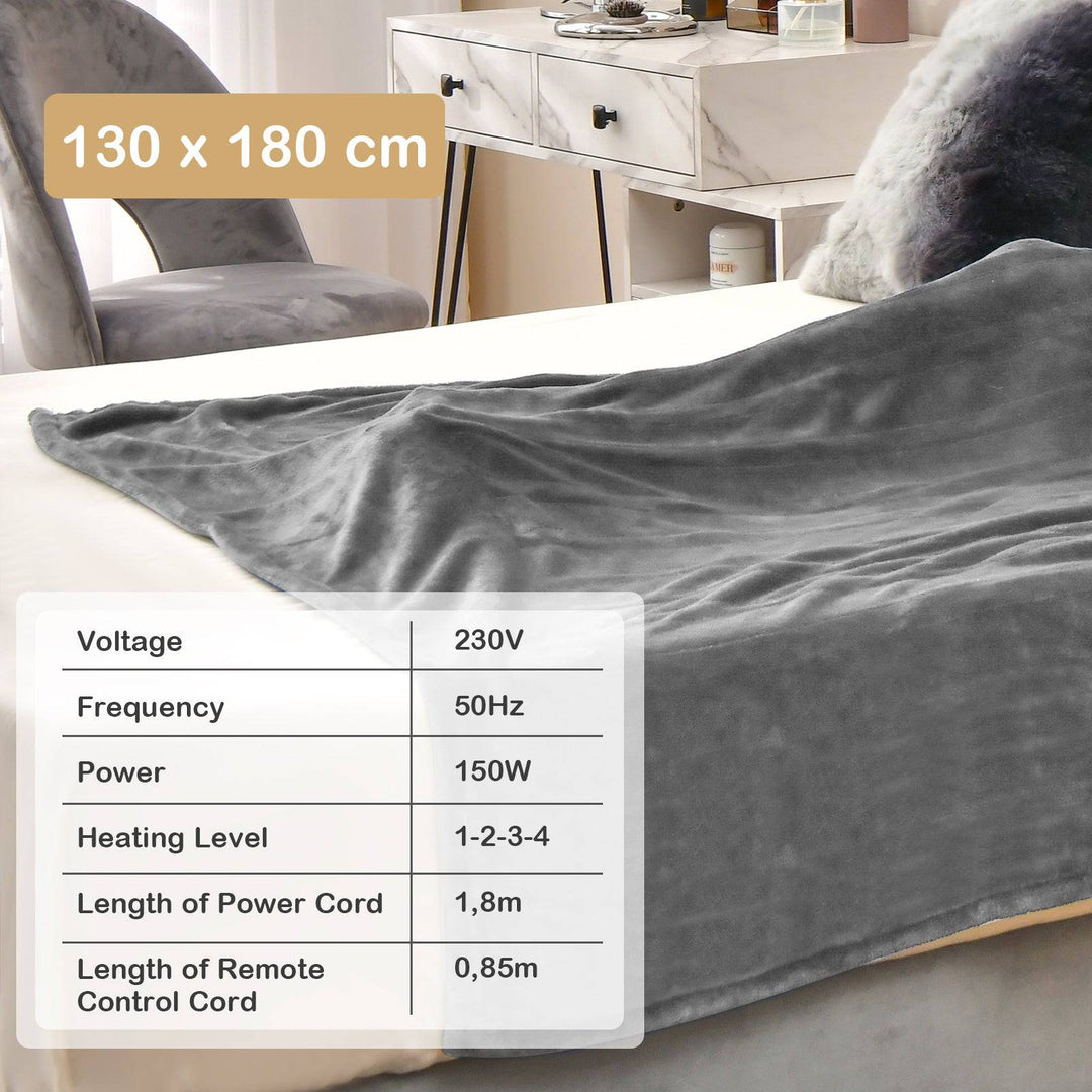 130 x 180 cm Electric Heated Blanket with 4 Heating Levels - TidySpaces