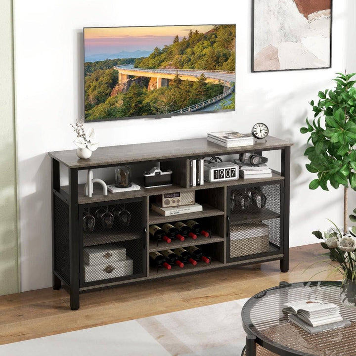 140cm Buffet Sideboard with 8 Bottle Wine Racks and 6 Rows of Wine Glass Holders - TidySpaces