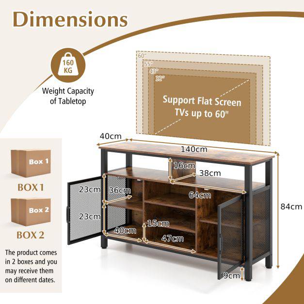 140cm Buffet Sideboard with 8 Bottle Wine Racks and 6 Rows of Wine Glass Holders - TidySpaces