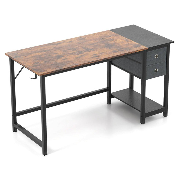 140cm Home Office Desk with 2 Drawers Hanging Hook Rustic Brown + Black - TidySpaces