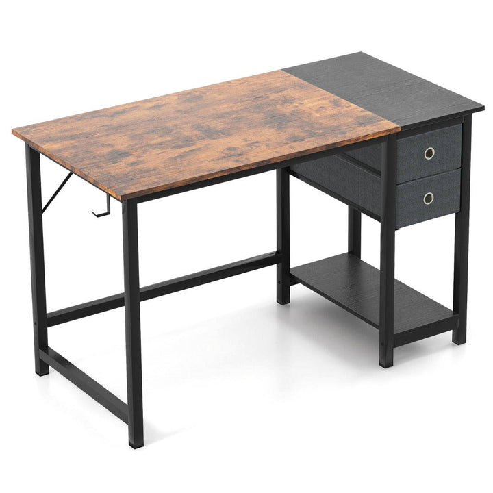 140cm Home Office Desk with 2 Drawers Hanging Hook Rustic Brown + Black - TidySpaces