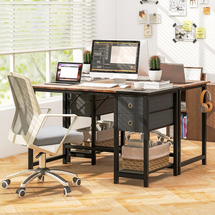 140cm Home Office Desk with 2 Drawers Hanging Hook Rustic Brown + Black - TidySpaces