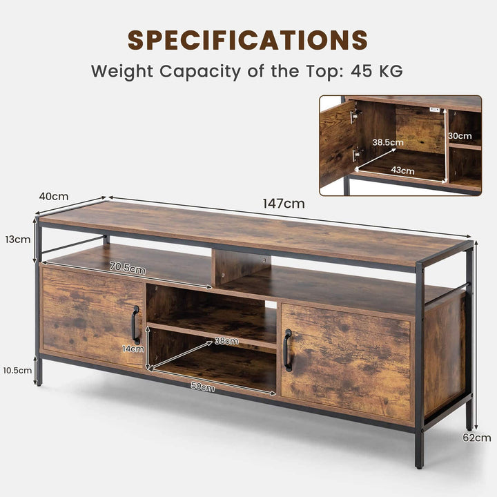 147 cm Industrial TV Stand with Adjustable Shelf for TVs up to 65" Rustic - TidySpaces