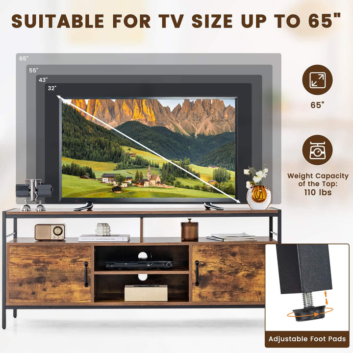 147 cm Industrial TV Stand with Adjustable Shelf for TVs up to 65" Rustic - TidySpaces