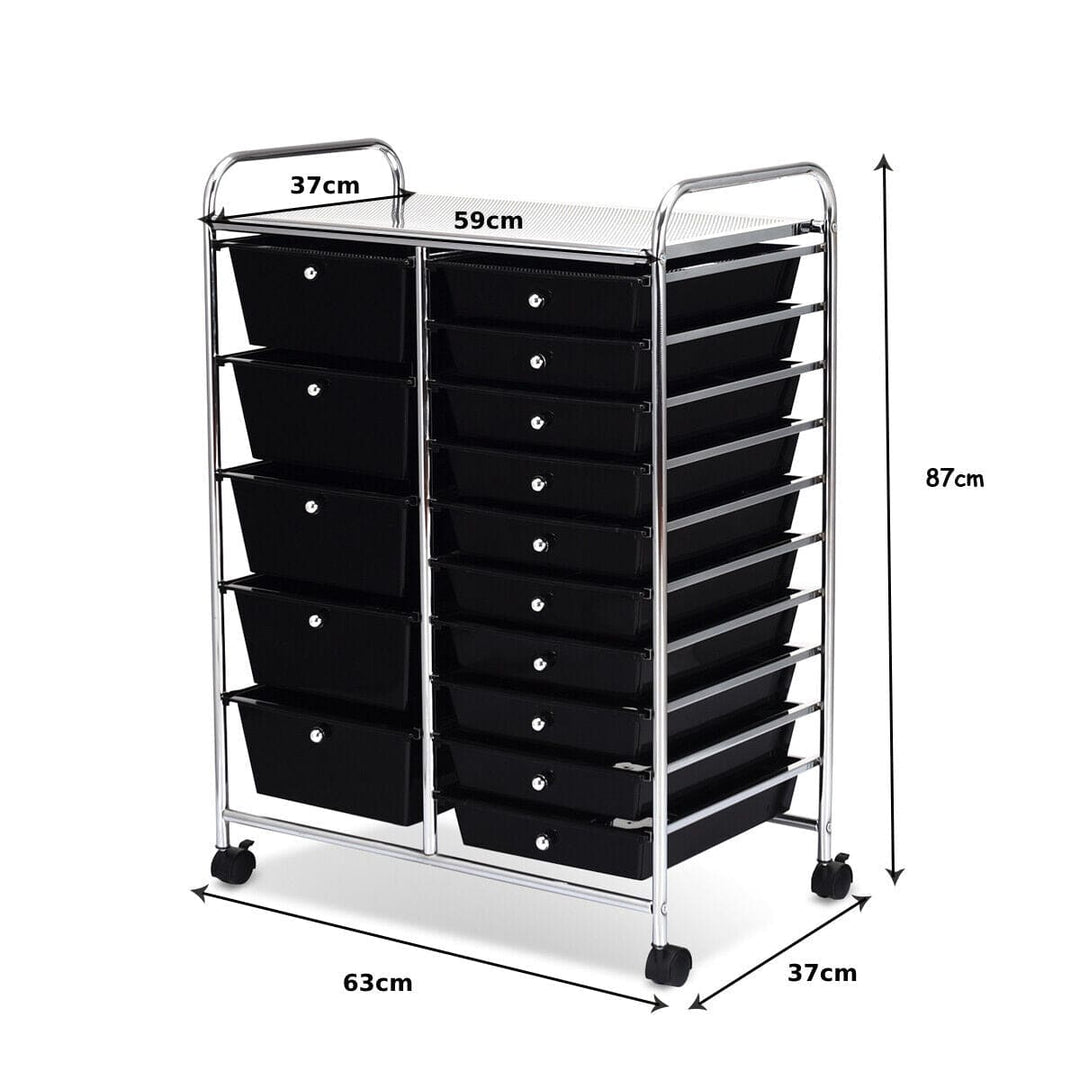 15 Drawer Rolling Storage Cart with 4 Wheels for Beauty Salon - TidySpaces