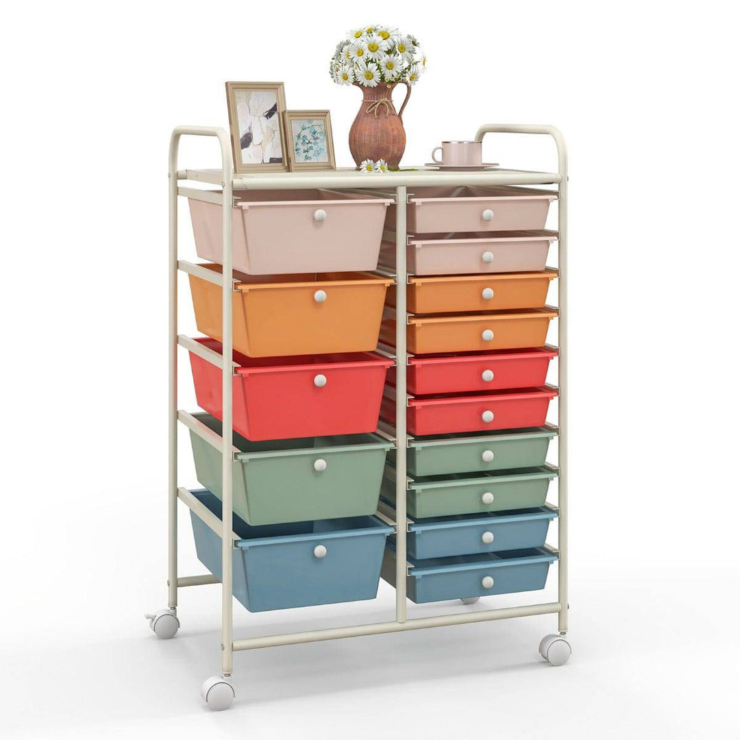 15 Drawer Rolling Storage Cart with 4 Wheels for Beauty Salon - TidySpaces