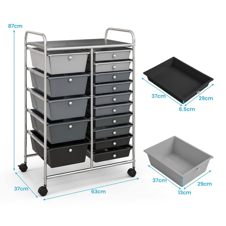 15 Drawer Rolling Storage Cart with 4 Wheels for Beauty Salon - TidySpaces