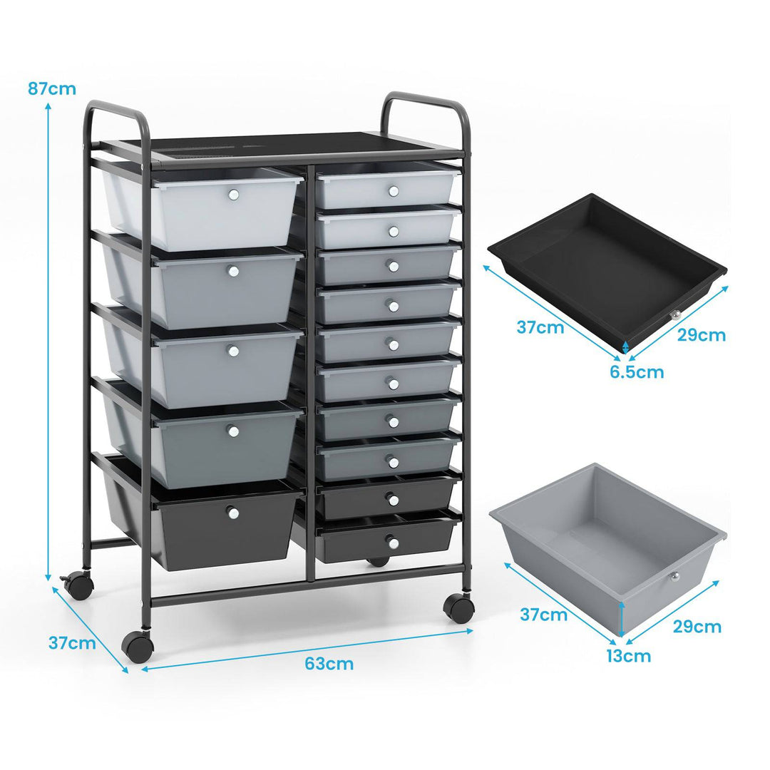 15 Drawer Rolling Storage Cart with 4 Wheels for Beauty Salon - TidySpaces