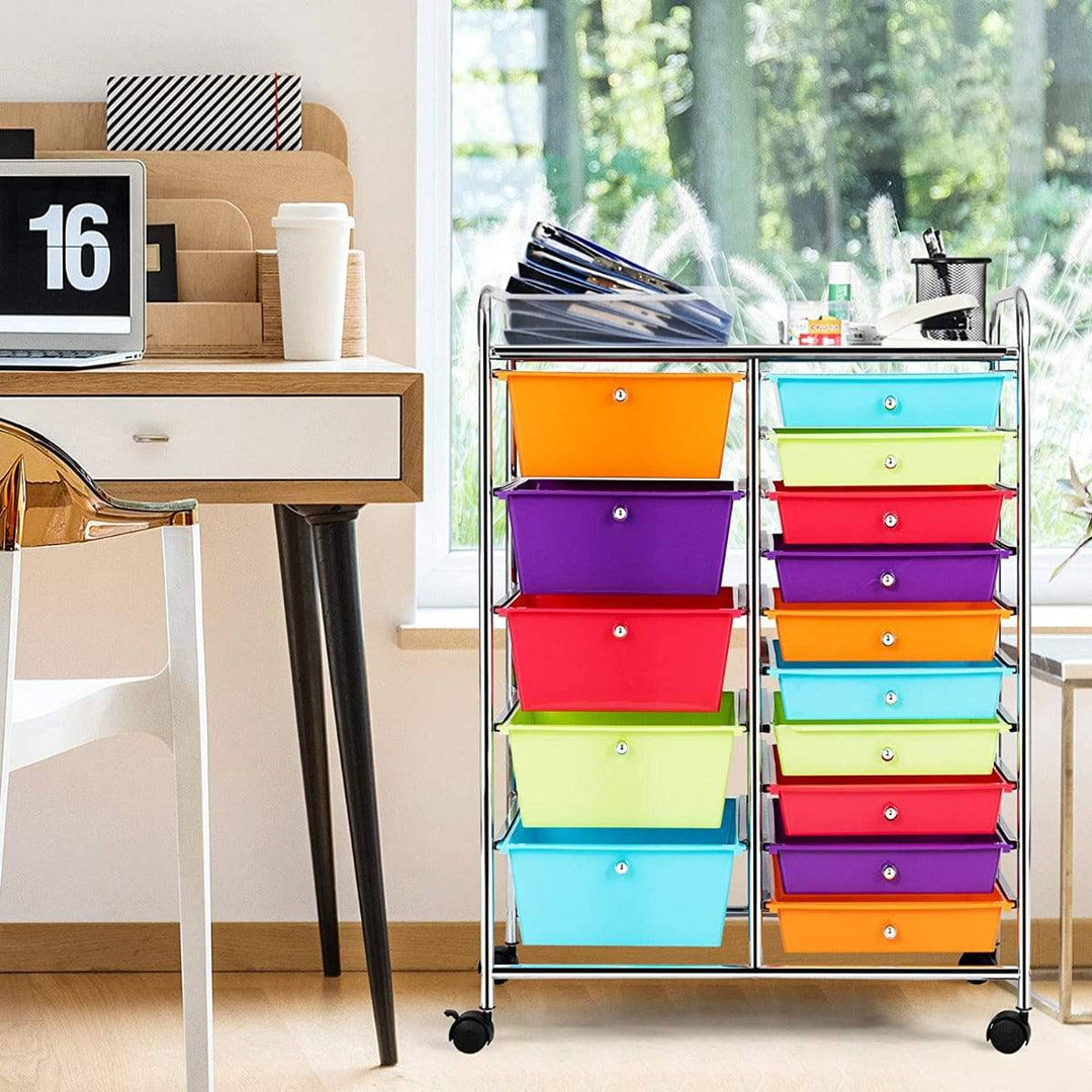 15 Drawer Rolling Storage Cart with 4 Wheels for Beauty Salon - TidySpaces