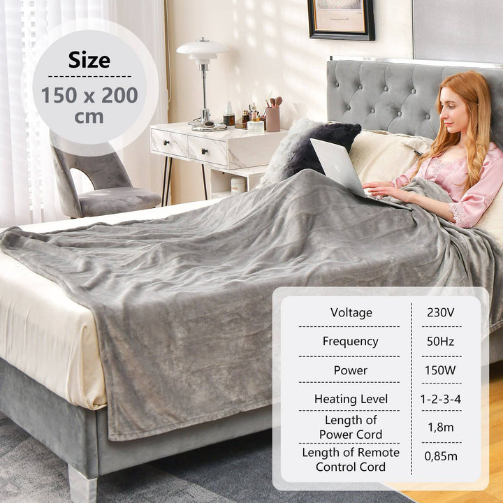 150 x 200 cm Electric Heated Blanket with 4 Heating Levels - TidySpaces