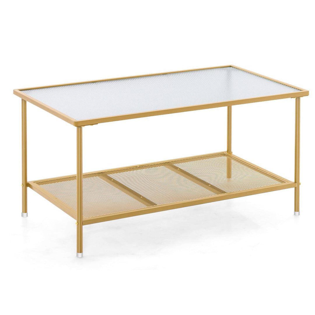 2 Tier Coffee Table with Shelf Tempered Glass Top - TidySpaces