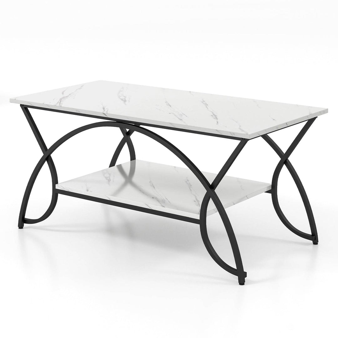 2 Tier Faux Marble Coffee Table with Golden Metal Frame - TidySpaces