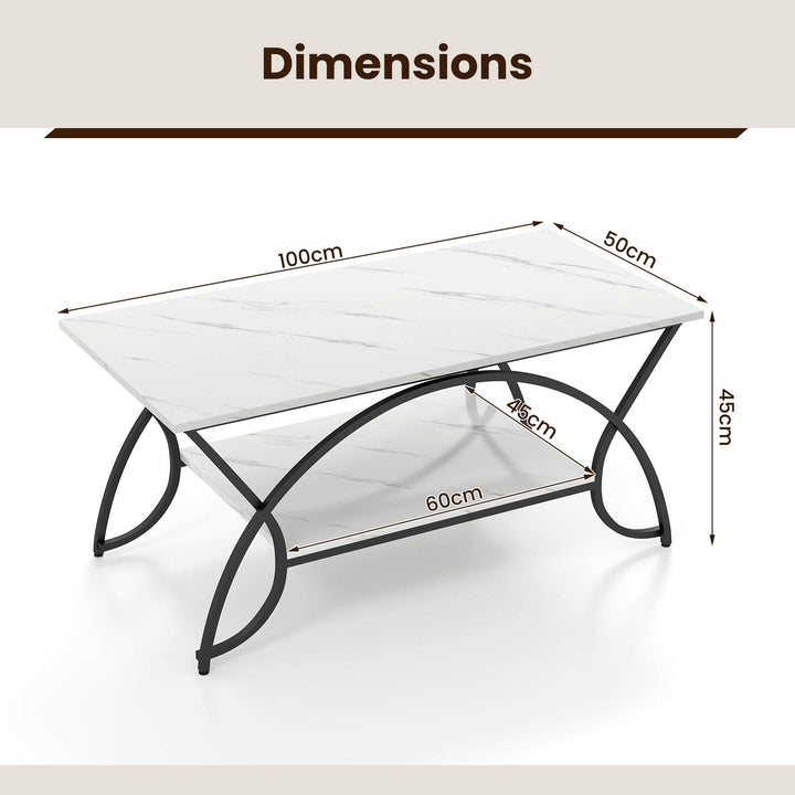 2 Tier Faux Marble Coffee Table with Golden Metal Frame - TidySpaces