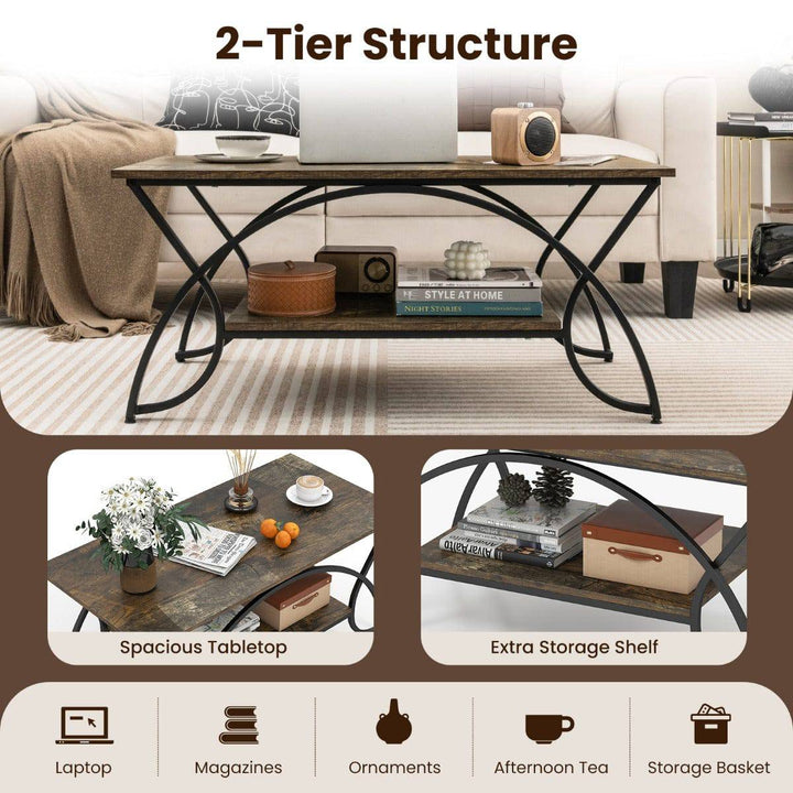 2 Tier Faux Marble Coffee Table with Golden Metal Frame - TidySpaces