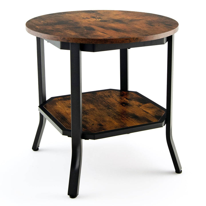 2 Tier Industrial Round End Table Rustic - TidySpaces