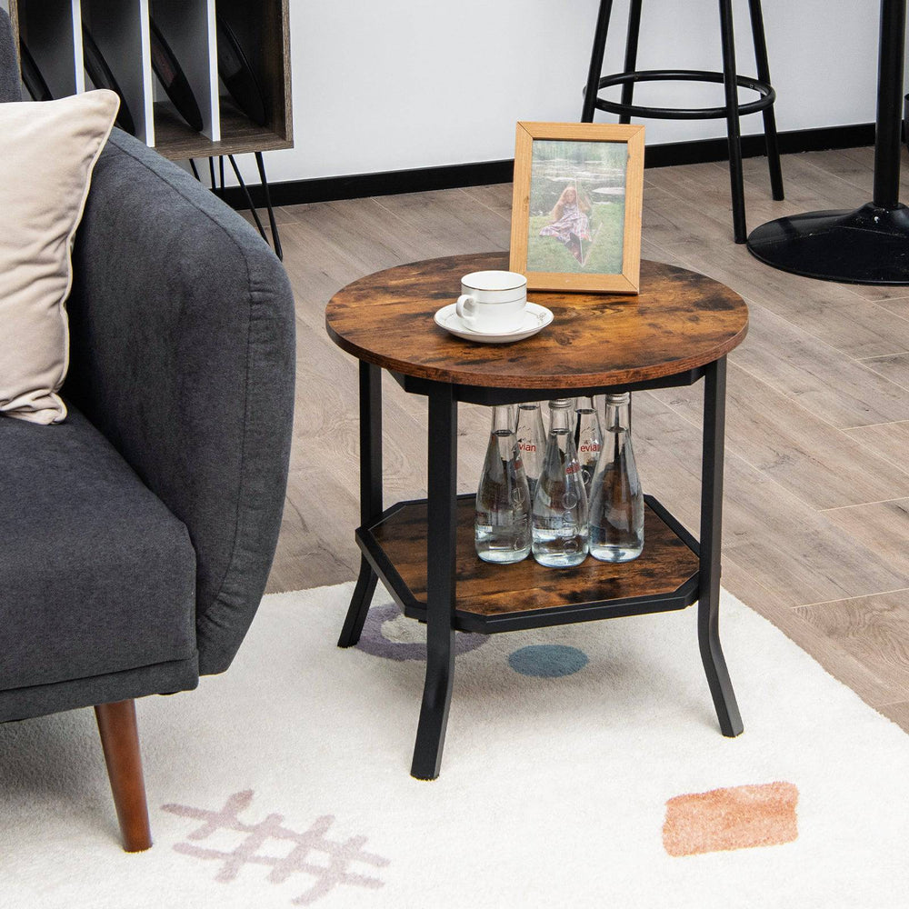 2 Tier Industrial Round End Table Rustic - TidySpaces