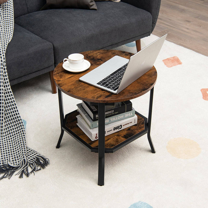 2 Tier Industrial Round End Table Rustic - TidySpaces