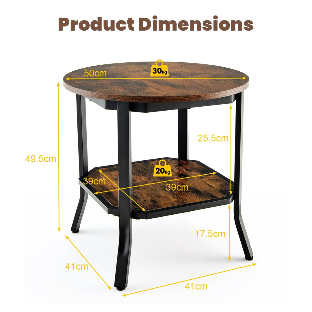 2 Tier Industrial Round End Table Rustic - TidySpaces