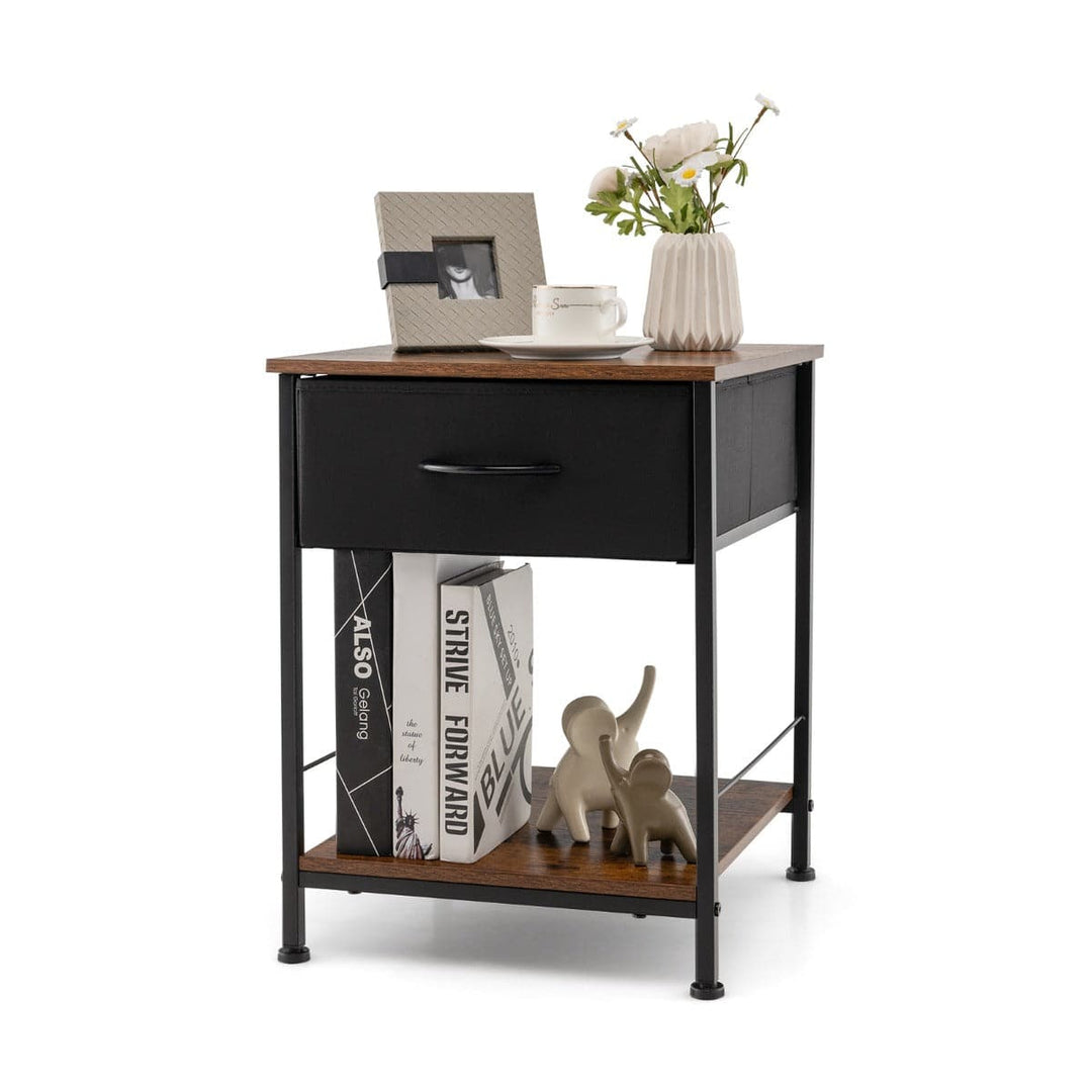 2 Tier Nightstand Bedside End Sofa Table with Drawer Rustic - TidySpaces