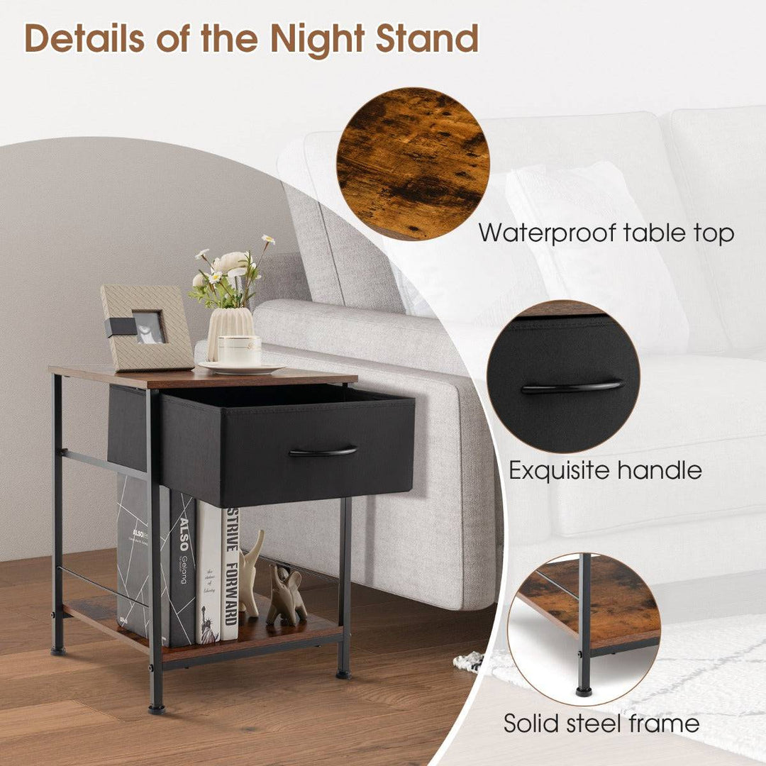 2 Tier Nightstand Bedside End Sofa Table with Drawer Rustic - TidySpaces