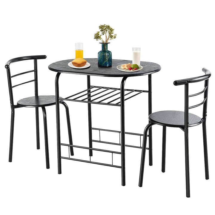 3 Pieces Compact Dining Set with Storage Shelf for Kitchen Bars - TidySpaces