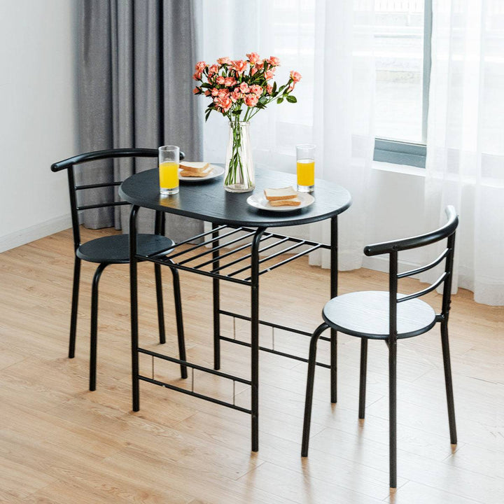 3 Pieces Compact Dining Set with Storage Shelf for Kitchen Bars - TidySpaces