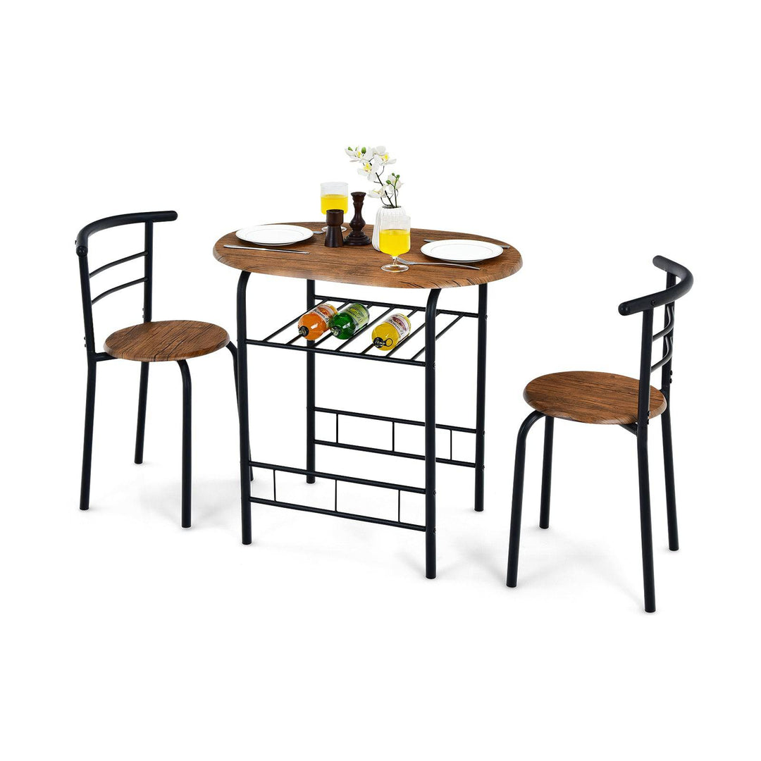 3 Pieces Compact Dining Set with Storage Shelf for Kitchen Bars - TidySpaces