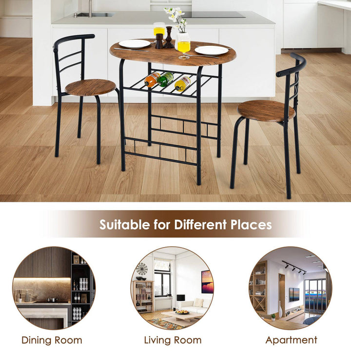 3 Pieces Compact Dining Set with Storage Shelf for Kitchen Bars - TidySpaces