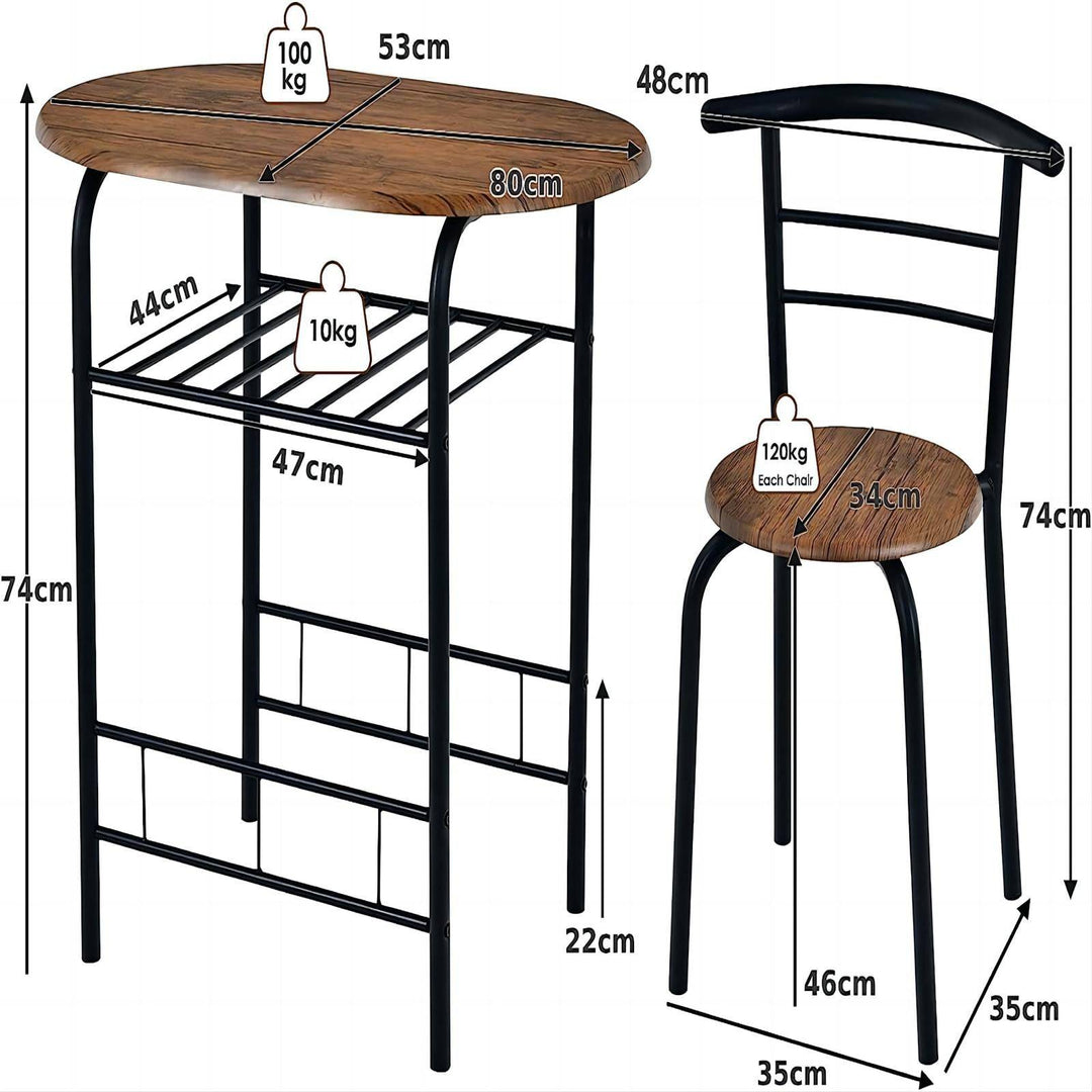 3 Pieces Compact Dining Set with Storage Shelf for Kitchen Bars - TidySpaces