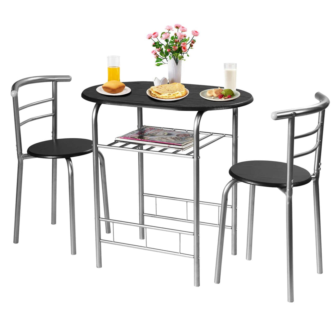 3 Pieces Compact Dining Set with Storage Shelf for Kitchen Bars - TidySpaces