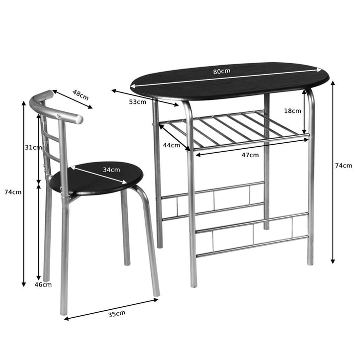 3 Pieces Compact Dining Set with Storage Shelf for Kitchen Bars - TidySpaces